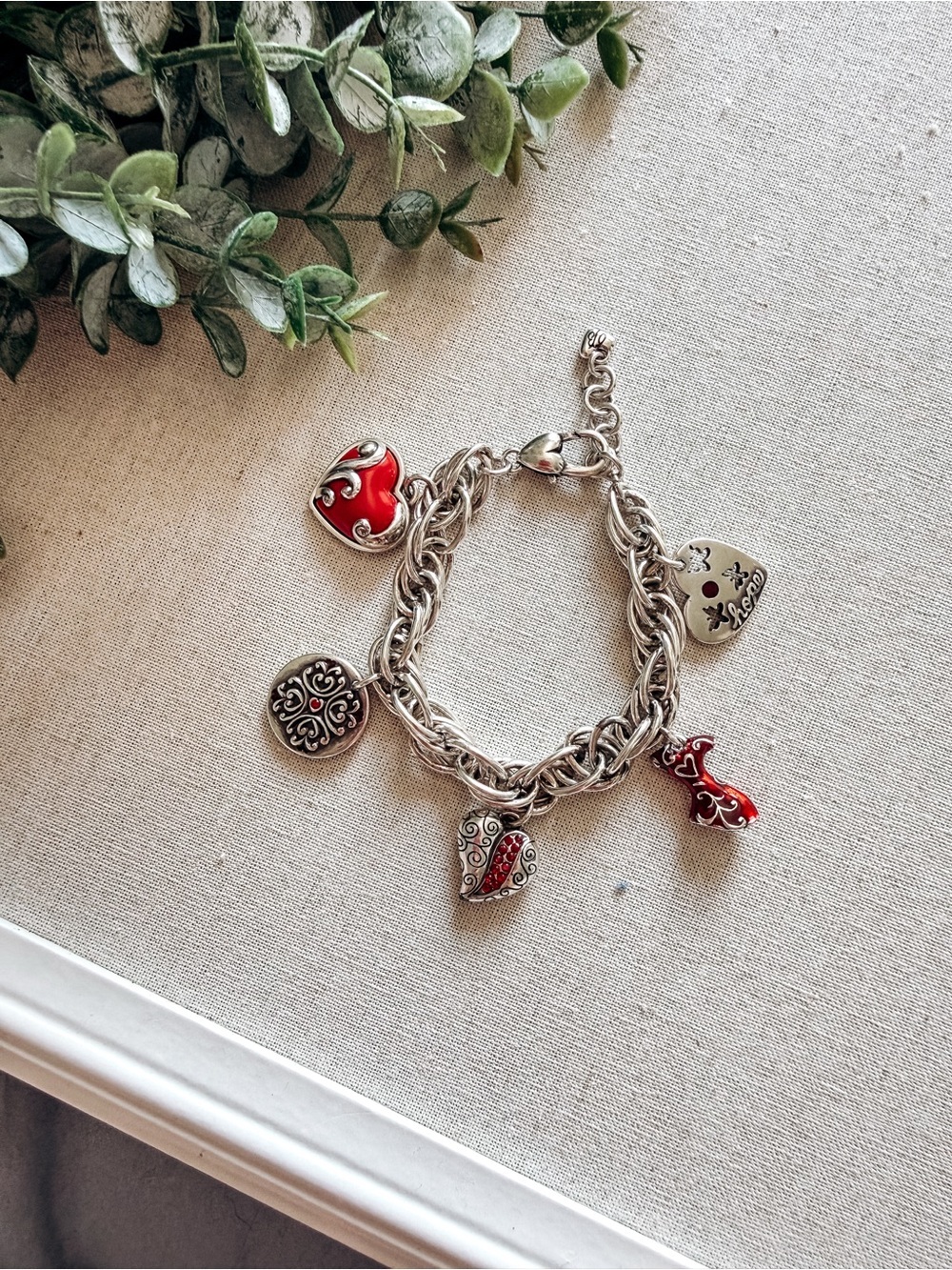 Brighton Red Heart Charm Bracelet Silver Chunky Chain
